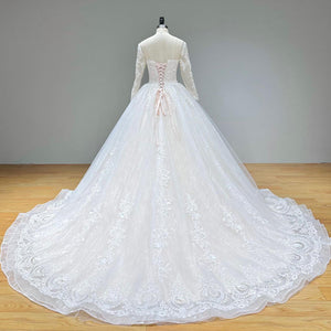 Gorgeous Long Sleeve Satin Ball Gown Wedding Dress Backless Vintage Sequined Beading