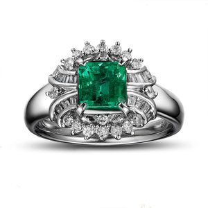 Gorgeous Emerald Ring 14k White Gold Natural 0.48ct Diamond Engagement Ring