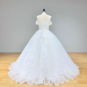 Sweetheart Neck Lace Up Back Pearls Sparkly Ball Gown Wedding Dress