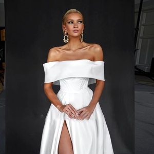 New Arrival Off the Shoulder Slit Skirt Wedding Dress Boat Neck Backless Elegant Bridal Gown