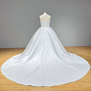 Light Effect Satin Off-Shoulder Ball Gown Wedding Dress with Pearls and Pleated Bodice