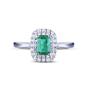 Pure 14kt White Gold 0.71ct Colombian Emerald Diamond Engagement Ring