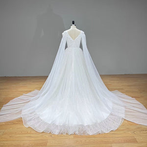 Elegant V-Neck A-Line Wedding Dress with Pearls Lace Zipper Back Modern Design Bridal Gown