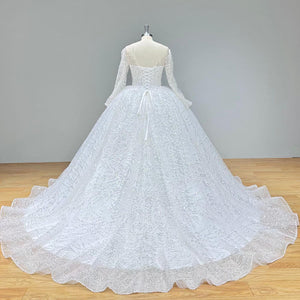 Classic Long Sleeve Lace Wedding Dress Backless Beaded Luxury Bridal Gown