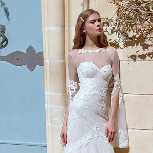 Custom Mermaid Wedding Dress with Half Sleeves and Applique Details