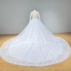 Hire Lnyer Long Sleeve Beaded Ball Gown Wedding Dress with Train