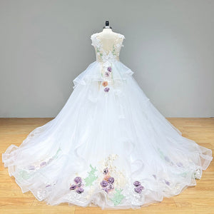 Vintage Ball Gown Wedding Dress Off Shoulder Luxury Illusion Back Classic