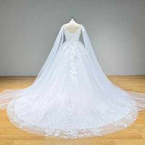 Elegant Backless Ball Gown Wedding Dress with Long Shawl Sleeves and Vintage