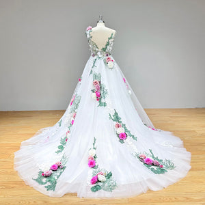 Pastoral Ball Gown Wedding Dress Handmade Flowers Off Shoulder