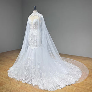 Newest Tulle Mermaid Wedding Dress with Shawl and Sweetheart Neck Luxury Appliques