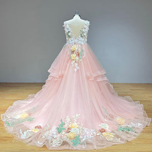 Modern Ball Gown Wedding Dress with 3D Roses and Vintage Charm