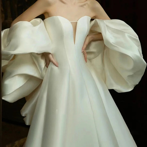 Off the Shoulder A-Line Satin Wedding Dress Backless Luxury Bridal Gown