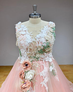 Modern Ball Gown Wedding Dress with 3D Roses and Vintage Charm