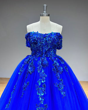 Blue Sweetheart Neck Lace Up Back Quinceanera Dress with Sequins and Flowers