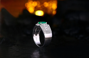 14K White Gold 1.05ct Natural Emerald & 1.21ct Diamonds Engagement Ring For Man and Women