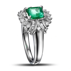 Gorgeous Emerald Ring 14k White Gold Natural 0.48ct Diamond Engagement Ring