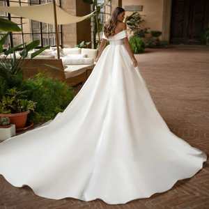 Boat Neck Off-the-Shoulder Ball Gown Wedding Dress Zipper Back Vestido De Noiva