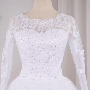 Princess Ball Gown Wedding Dress Long Sleeve Plus Size Lace Beading Bridal Gown