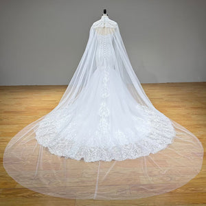 Newest Tulle Mermaid Wedding Dress with Shawl and Sweetheart Neck Luxury Appliques