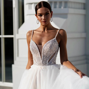 Sequined Glitter Off the Shoulder Wedding Dress Sweetheart Neck Luxury Vestidos De Novia