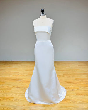 Elegant Satin Mermaid Wedding Dress with Detachable Train and Bow Back for a Modern Bridal Look