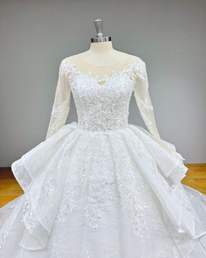 Beaded Lace Ball Gown Wedding Dress with Long Sleeves Vintage Bridal Gown