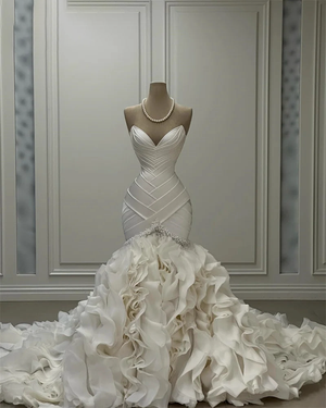 Ivory White Custom Princess Dress with Tiered Organza and Crystal Details