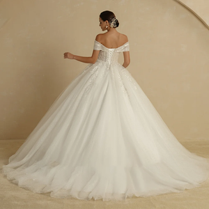 Ivory Beading Princess Wedding Dresses Off The Shoulder Sleeveless Glitter Ball Bridal Gown Robes