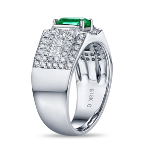 14K White Gold 1.05ct Natural Emerald & 1.21ct Diamonds Engagement Ring For Man and Women