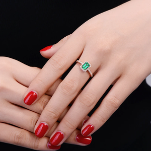 14k Rose Gold Halo Diamond Ring 0.74ct Natural Green Emerald Engagement Wedding Ring