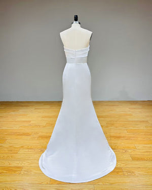 Elegant Satin Mermaid Wedding Dress with Detachable Train and Bow Back for a Modern Bridal Look