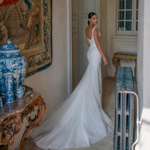 Off-the-Shoulder Mermaid Wedding Dress with Detachable Train & Beaded Lace