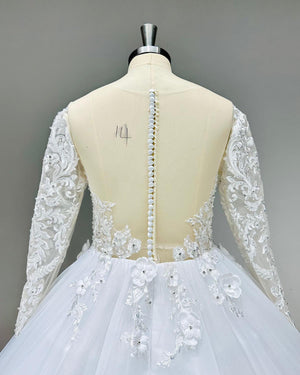 Hire Lnyer Long Sleeve Beaded Ball Gown Wedding Dress with Train