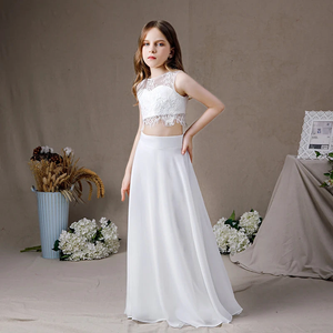 Two Pieces Lace Chiffon Sleeveless Flower Girl Dress A Line First Communion Gown