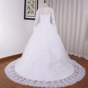 Princess Ball Gown Wedding Dress Long Sleeve Plus Size Lace Beading Bridal Gown