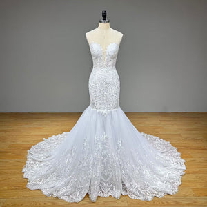 Newest Tulle Mermaid Wedding Dress with Shawl and Sweetheart Neck Luxury Appliques