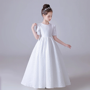 Elegant White Puff Skirt Flower Girl Dress for Wedding Parties & Concerts