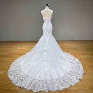 Newest Tulle Mermaid Wedding Dress with Shawl and Sweetheart Neck Luxury Appliques