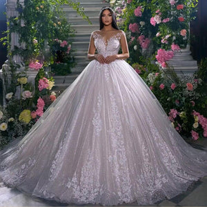 New Arrival Off Shoulder Ball Gown Wedding Dress Sequined Backless Gelinlik