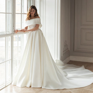 Light Effect Satin A-Line Off the Shoulder Wedding Dress Zipper Back