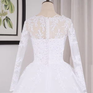 Princess Ball Gown Wedding Dress Long Sleeve Plus Size Lace Beading Bridal Gown