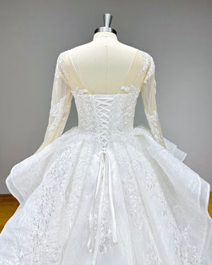 Beaded Lace Ball Gown Wedding Dress with Long Sleeves Vintage Bridal Gown