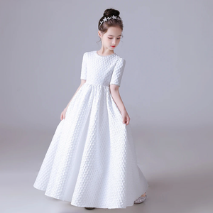 Elegant White Puff Skirt Flower Girl Dress for Wedding Parties & Concerts