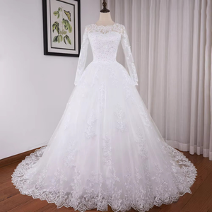 Princess Ball Gown Wedding Dress Long Sleeve Plus Size Lace Beading Bridal Gown