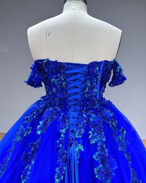 Blue Sweetheart Neck Lace Up Back Quinceanera Dress with Sequins and Flowers