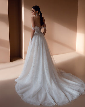 Elegant A-Line Off-Shoulder Wedding Dress with Beading and Appliques