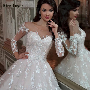 Long Sleeve Ball Gown Wedding Dress with Crystal Beading Belt and Cut-out Back