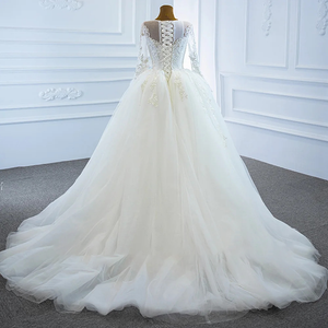 Luxury Long Sleeve Mermaid Wedding Dress with Detachable Train Lace Up Back