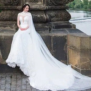 Newest Tulle Mermaid Wedding Dress with Shawl and Sweetheart Neck Luxury Appliques