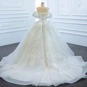 Princess Organza Off-the-Shoulder Wedding Dress with Embroidery and Empire Waist